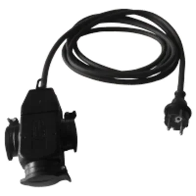 Rallonge électrique triphasée, 3x2P+Z, gaine en caoutchouc noir H05RR-F, 3x2,5 mm² - 10 m, IP-44, avec fiche droite moulée UNISCHUKO 250~/16 A PS3-3010G-2.5