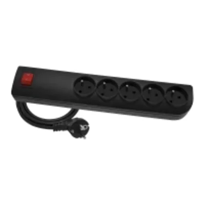 Rallonge parasurtenseur 5 prises avec interrupteur/u 5m 3x1 noir