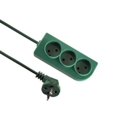 Rallonge portable triphasée, 3x2P verte 250V~/10A 2x1mm² PVC - 1,5 m avec fiche coudée moulée et trous de fixation Classic PSN-31.5-7