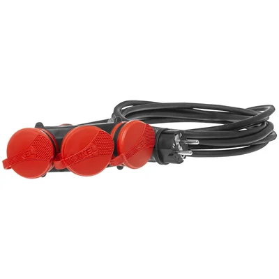 Rallonge PS-X3/54/20M/3X1.5/H05RR-F (x3), câble en caoutchouc noir H05RR-F 3x1,5 mm², indice de protection IP 54, prise et fiche noires, câble noir
