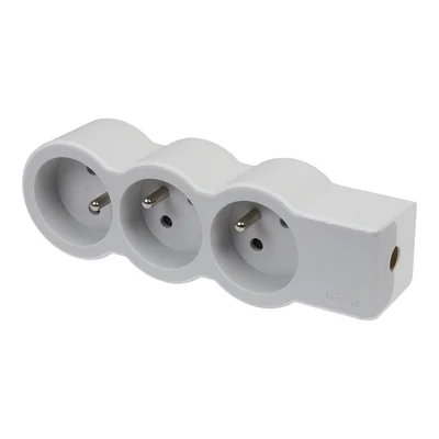 Rallonge standard 3 x 2 prises + enrouleur, sans câble (multiprise portable) - Blanc/Gris clair