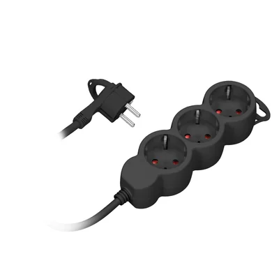 Rallonge triphasée 2P+Z (Schuko), 3 m H05VV-F 3 x 1,5 mm², Imax = 16 A, fiche plate, noire