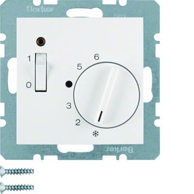 Raumtemperaturregler mit Schließer, Zentralelement, Schalter und Diode 5-30 °C 230V - Weiß glänzend