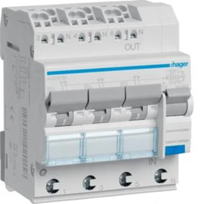 RCBO 3 - 3 x 1P+N 6kA B-13A 30mA A QC/QBB Interruttore differenziale con elemento di sovracorrente