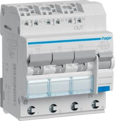 RCBO 3 - 3 x 1P+N 6kA C-10A 30mA A QC/QBB Interruttore differenziale con elemento di sovracorrente