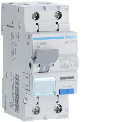 RCBO Disjoncteur différentiel court retard avec élément de surintensité 1P+N 6kA C 10A/300mA Type A-HI