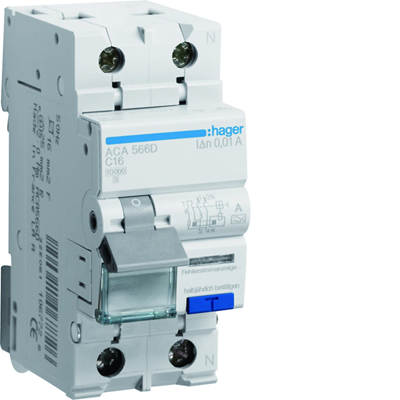 RCBO Disyuntor de corriente residual con elemento de sobrecorriente 1P+N 10kA C 16A/10mA tipo A