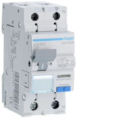 RCBO Fehlerstromschutzschalter mit kurzer Verzögerung und Überstromelement 1P+N 6kA C 20A/300mA Typ A-HI