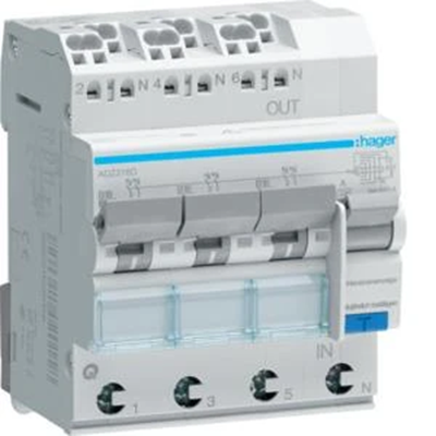 RCBO Interruttore differenziale con elemento di sovracorrente 3x1P+N 6kA B 16A/30mA Tipo A QuickConnect