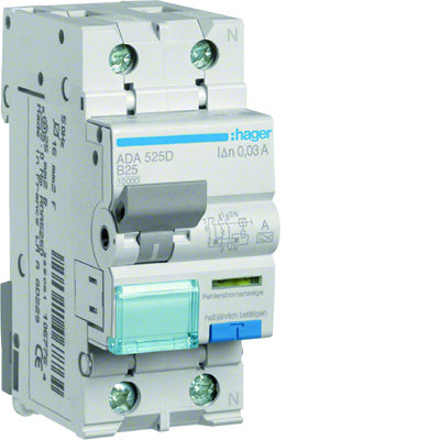 RCBO RCBO with overcurrent element 1P+N 10kA B 25A/30mA type A