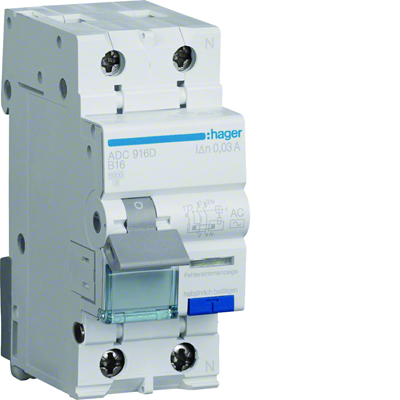 RCBO RCBO with overcurrent element 1P+N 6kA B 16A/30mA Type AC