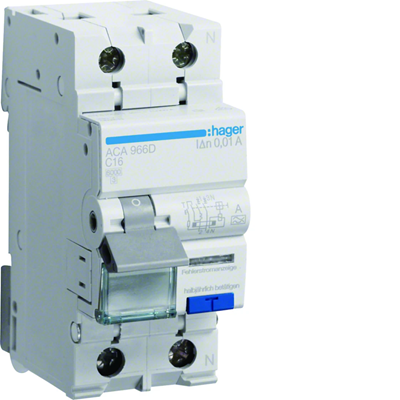 RCBO RCD with overcurrent element 1P+N 6kA C 16A/10mA type A