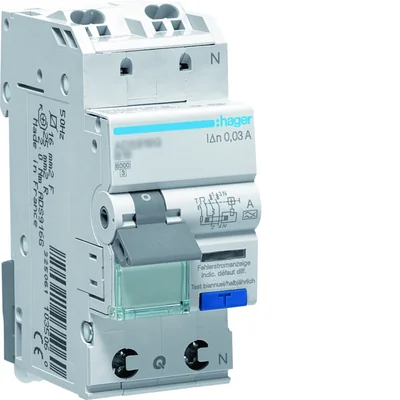 RCBO Residual current circuit breaker with overcurrent element 1P+N 6kA B 20A/30mA type A QC