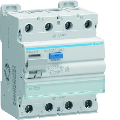 RCCB 3P+N 100A 30mA 10kA AC
