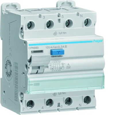 RCCB 3P+N 125A 300mA 10kA A S