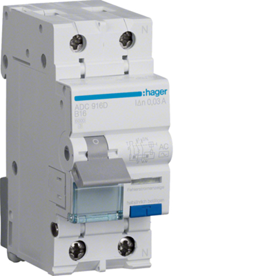 RCD with overcurrent element 1P+N 6kA B 6A/30mA Type AC