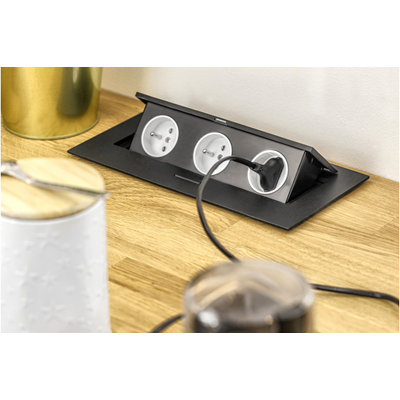 Recessed rectangular desk extension cord