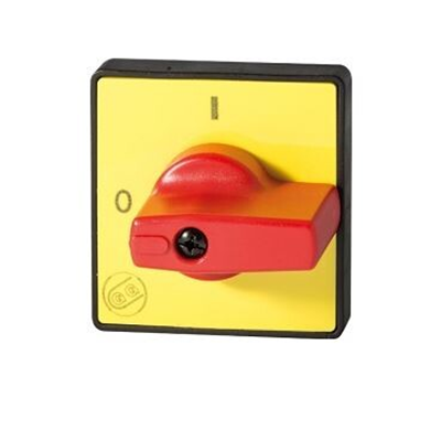 Red knob with yellow label