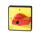 Red knob with yellow label