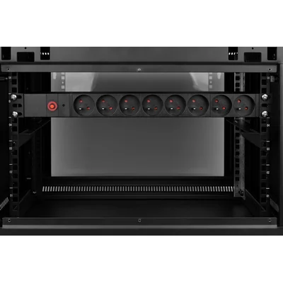 Regleta 19", 8 tomas con toma de tierra y protector contra sobretensiones, 2m, negro