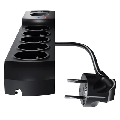 Regleta con fusible y sistema de protección contra sobretensiones profesional 5 tomas 2 puertos USB longitud 3m 10A 230V 2300W negro