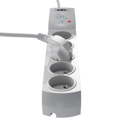 Regleta con fusible y sistema de protección contra sobretensiones profesional, 5 tomas, longitud 3m, 10A 230V 2300W, gris