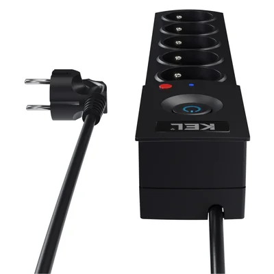 Regleta con fusible y sistema de protección contra sobretensiones profesional, 5 tomas, longitud 3m, 10A 230V 2300W, negro