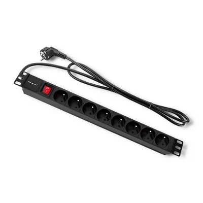 Regleta de alimentación Qoltec PDU para rack de 19'' | 1U | 16A | 8 conectores franceses | 2 m