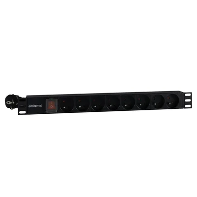 Regleta estándar EmitterNet 19, 8 enchufes con clavija, enchufe uni-schuko, cable de 2 m, interruptor.