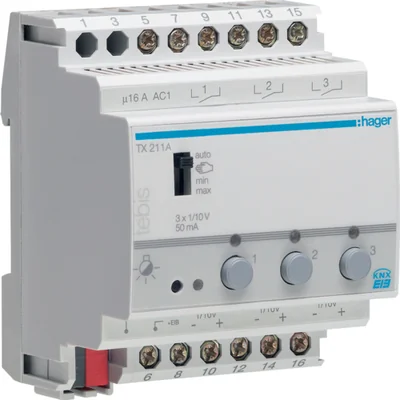 Regulador de intensidad de conmutación 1x10V 50 mA, 3 canales, 4 módulos