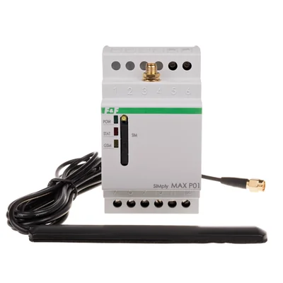 Relais de commande à distance GSM (SMS) ; 4 sorties, 4 entrées ; marche/arrêt/notification ; 230 V CA ; 4 contacts NO ; montage sur rail DIN