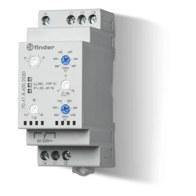 Relais de surveillance de tension triphasé avec ou sans neutre (N1P) ; 6 A ; 380…415 V CA