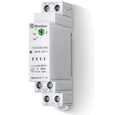 Relais modulaire crépusculaire avec capteur 1Z 16A 230V AC 1-100lx IP20/IP54