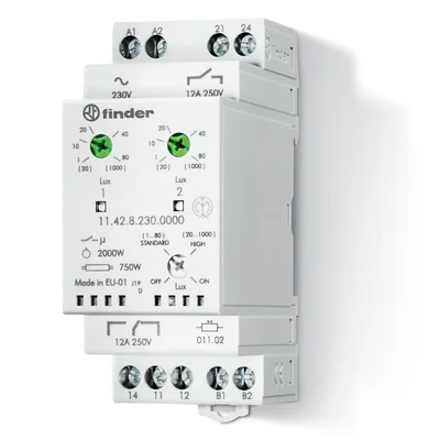 Relé crepuscular modular con sensor 1P + 1Z 12A 230V AC 1-80/20-1000lx IP20/IP54