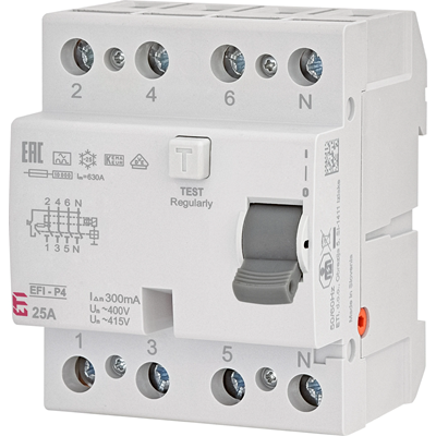 Residual current circuit breaker EFI6-P4 AC 25/0.03 6kA 4-pole