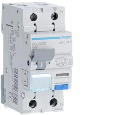 Residual current circuit breaker with overcurrent. C/6kA 32A 30mA 2pole AC type