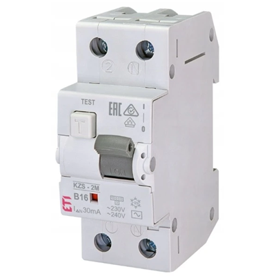 Residual current circuit breaker with overcurrent element KZS-2M B 16/0.03A, AC