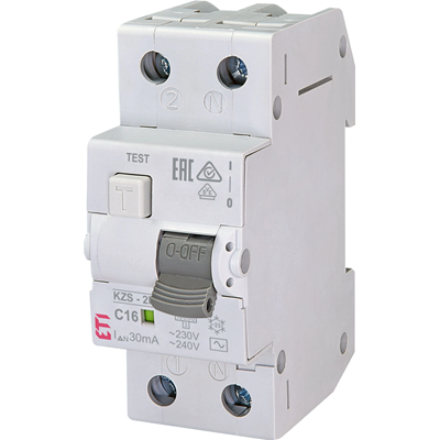 Residual current circuit breaker with overcurrent element KZS-2M C 16/0.03A, AC