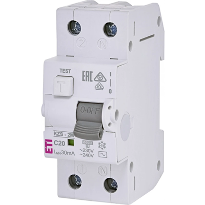Residual current circuit breaker with overcurrent element KZS-2M C 20/0.03A, AC