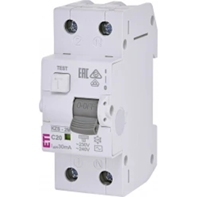 Residual current circuit breaker with overcurrent element KZS-2M C 20/0.03A, AC