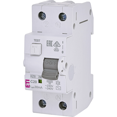 Residual current circuit breaker with overcurrent element KZS-2M C 20/0.03A, AC