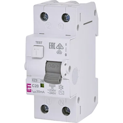 Residual current circuit breaker with overcurrent element KZS-2M C 20/0.03A, AC