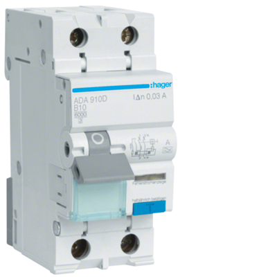 Residual current device with overcurrent element 1P+N 6kA B 10A/30m