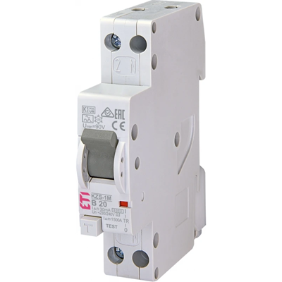 Residual current device with overcurrent element (supply from the bottom) KZS-1M B20/0,03, A