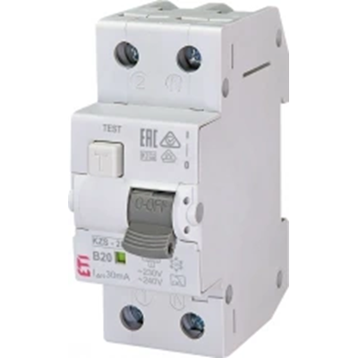 Residual current protection switch with overcurrent element KZS-2M B 20/0.03A, A