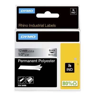 RHINO durable polyester tape 12mm black on metallic