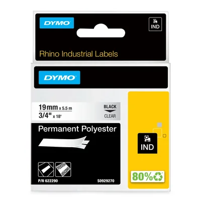 RHINO durable polyester tape 19 mm black on transparent