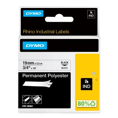 RHINO durable polyester tape 19mm black on white