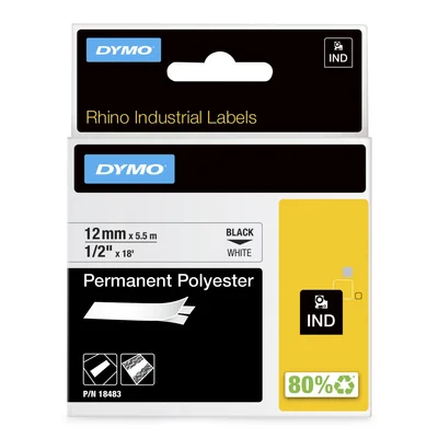 RHINO strapazierfähiges Polyesterband 12 mm schwarz auf weiß