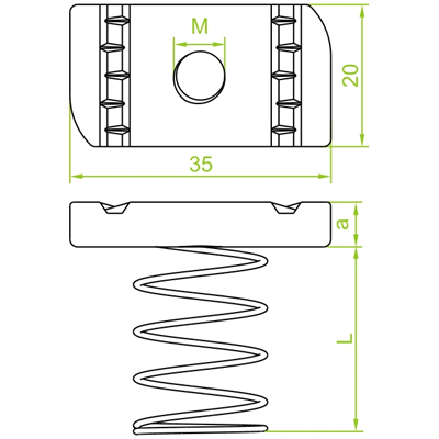 Rhombic spring nut, NRSM8/13